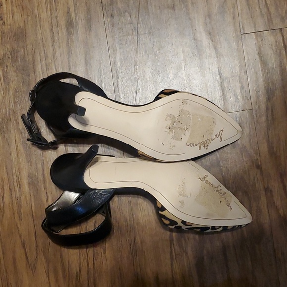 Sam Edelman Size 7.5w Cheetah Print Okala Slingback Pumps Ankle Strap Cow Fur - Picture 5 of 6